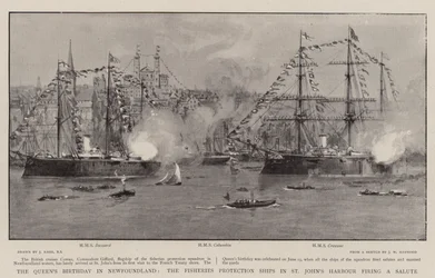 Der Geburtstag der Königin in Neufundland, die Fischereischutzschiffe im Hafen von St. John